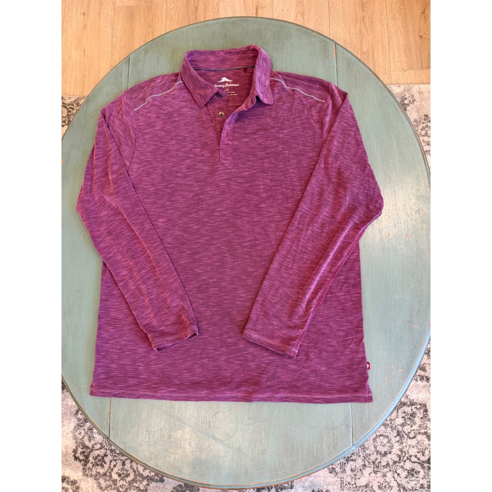 Tommy Bahama Mens Long Sleeve Polo Shirt Purple Heather Tencel Blend T211634 L
